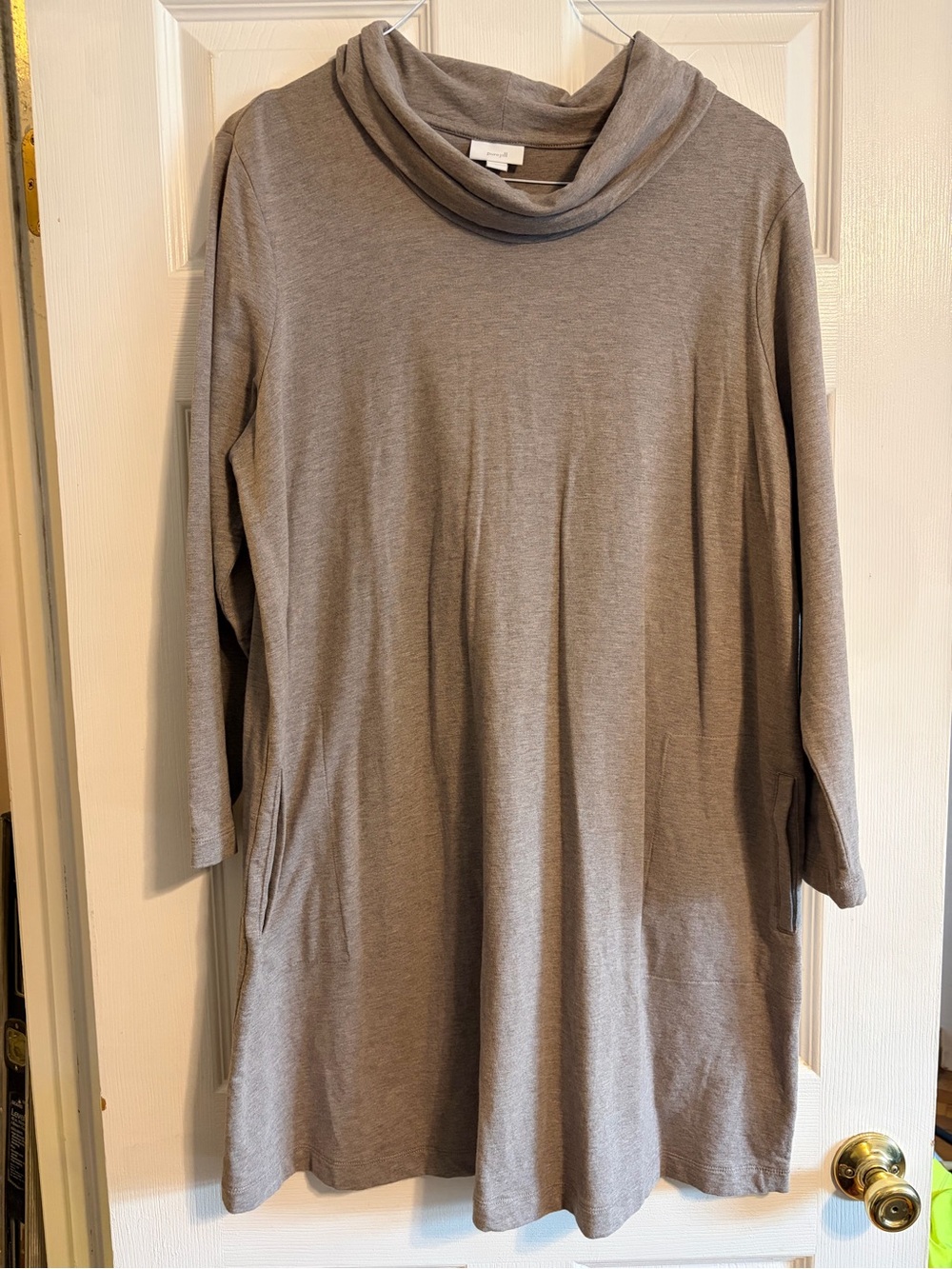 J Jill Pure Jill XL Pima Cotton Modal Cowl Neck Tunic Dress Pockets Brown